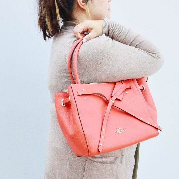 NWT Coach Turnlock Refined Pebble Leather Bucket Tote Watermelon